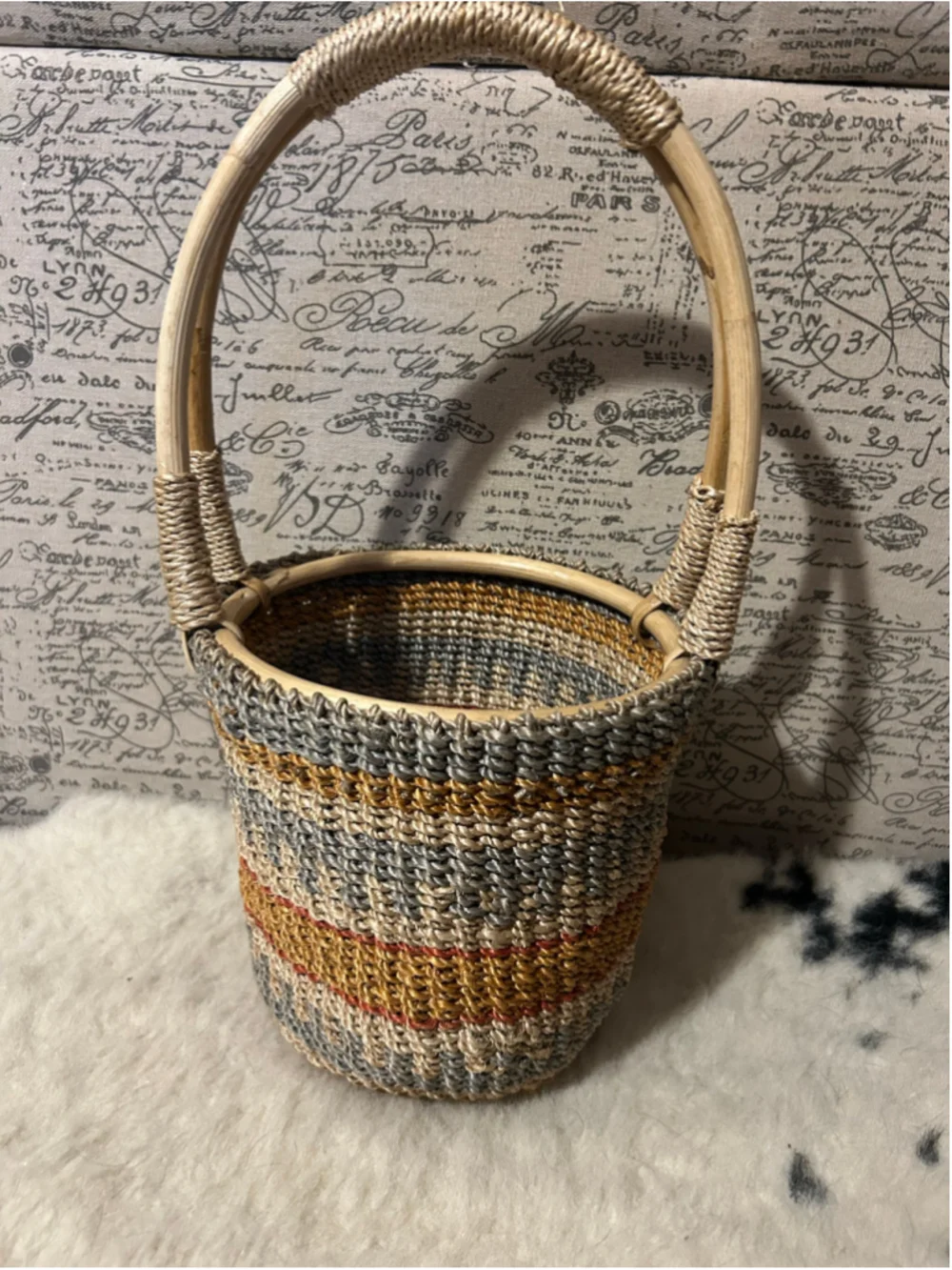 Unbranded Woven Basket One Size Beige Gold